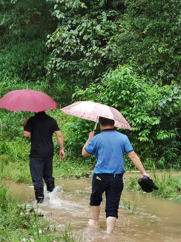 《涉水巡查》。榮昌區(qū)規(guī)劃自然資源局副局長劉騎康帶領(lǐng)工作人員涉水巡查清升鎮(zhèn)地災(zāi)隱患點。唐傳君攝。